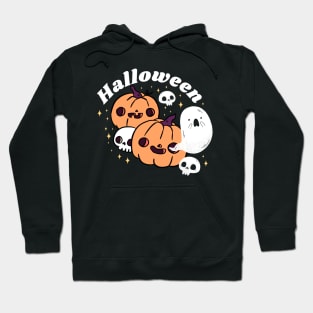 Happy cute pumpkin heads with a skull and adorable ghost friends Hoodie